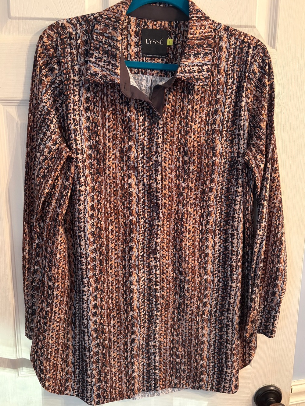 LYSSE Brown Patterned Long Sleeve Button down Shirt